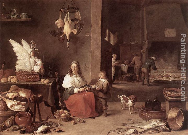 Kitchen Scene painting - David the Younger Teniers Kitchen Scene art painting